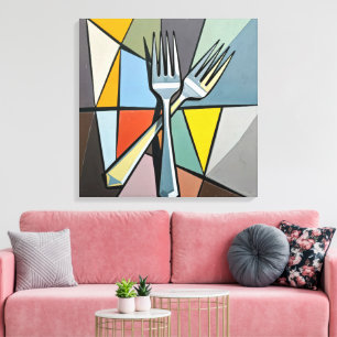 Twee vorken op een kleurrijke abstracte achtergron canvas afdruk