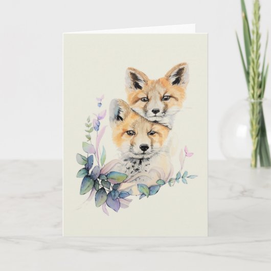 Twee vossen aquarel schilderij kaart (Voorkant)