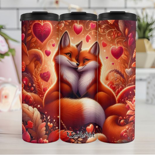 Twee vossen in een hartbos thermosbeker
