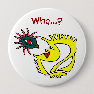 Twee vreemde en curieuze wezens ronde button 4,0 cm