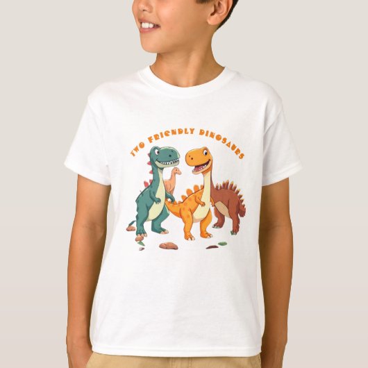 Twee vriendelijke Cartoon dinosaurussen T-shirt (Voorkant)