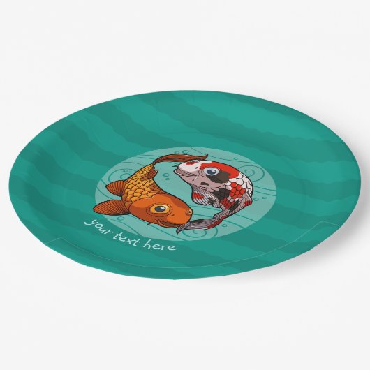 Twee vriendelijke Koi karper zwemmen Cartoon met t Papieren Bordje (Gekanteld)