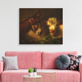 Twee vrienden (Donkey en Lamb) (landbouwhuisdieren Canvas Afdruk (Insitu (Woonkamer))