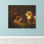Twee vrienden (Donkey en Lamb) (landbouwhuisdieren Canvas Afdruk (Insitu (Houten vloer))