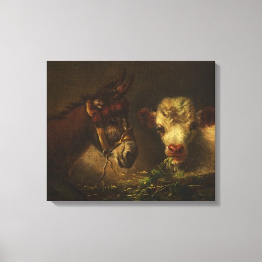 Twee vrienden (Donkey en Lamb) (landbouwhuisdieren Canvas Afdruk (Voorkant)