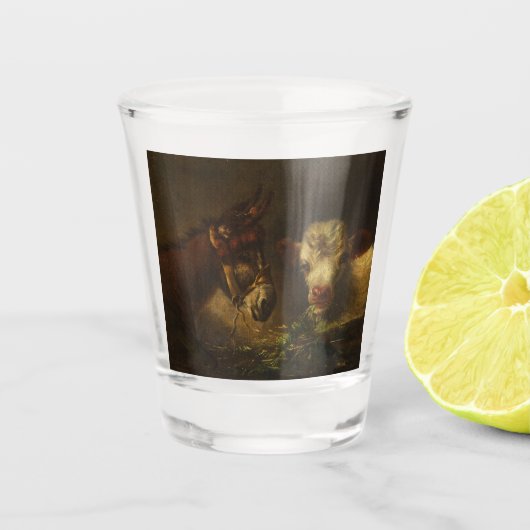 Twee vrienden (Donkey en Lamb) (landbouwhuisdieren Shot Glas (Voorkant)