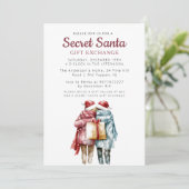 Twee vrienden en Gift Secret Santa Christmas Party Kaart (Staand voorkant)