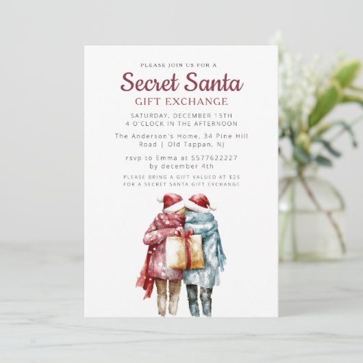 Twee vrienden en Gift Secret Santa Christmas Party Kaart (Staand voorkant)
