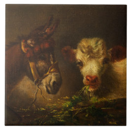 Twee vrienden (ezel en lam) (boerderijdieren) tegeltje