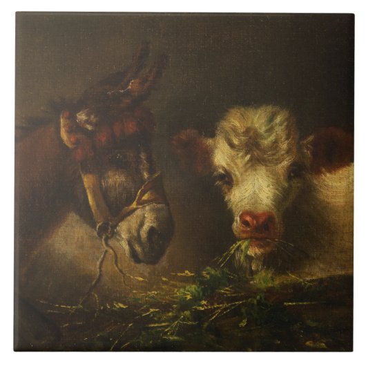 Twee vrienden (ezel en lam) (boerderijdieren) tegeltje (Voorkant)