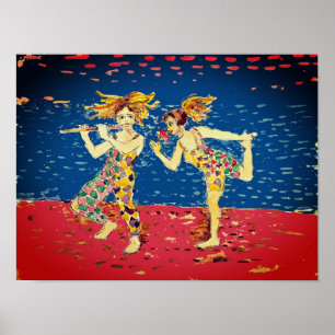 Twee vrienden in kleurrijke harlekijnoutfit poster