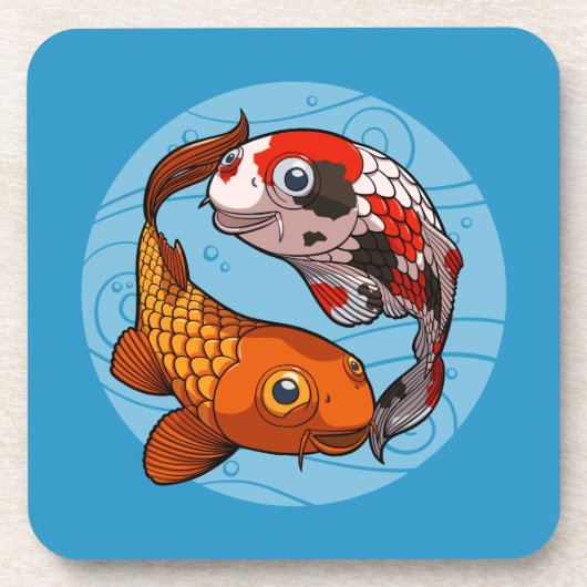 Twee vriendschappelijke Koi Carp die in een cirkel Bier Onderzetter (Voorkant)