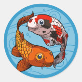 Twee vriendschappelijke Koi Carp die in een cirkel Ronde Sticker (Voorkant)