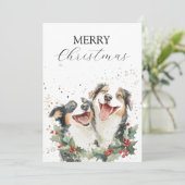 Twee vrolijke honden die samen lachen feestdagenkaart (Staand voorkant)