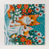 Twee vrolijke katten legpuzzel (Horizontaal)
