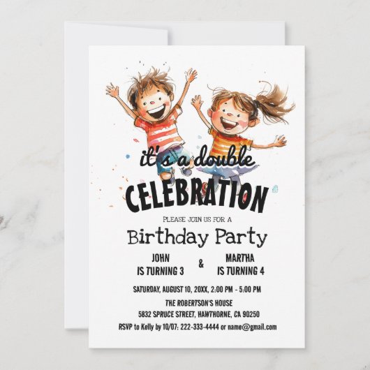 Twee vrolijke Kinder dubbele verjaardagsfeestje Kaart (Voorkant)