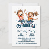 Twee vrolijke Kinder dubbele verjaardagsfeestje Kaart (Voorkant)