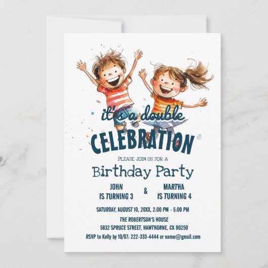 Twee vrolijke Kinder dubbele verjaardagsfeestje Kaart (Voorkant)