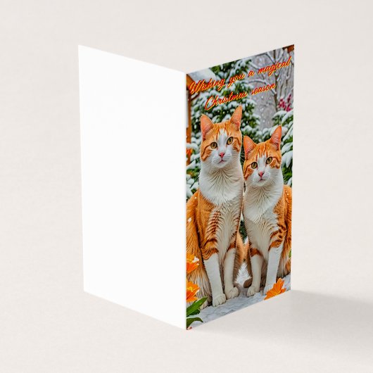 Twee vrolijke oranje en witte katten Kerstkaart Kaart (Buitenkant)