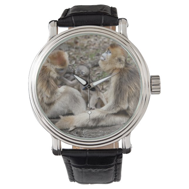 Twee vrouw gouden apen met pasgeborenen horloge (Voorkant)