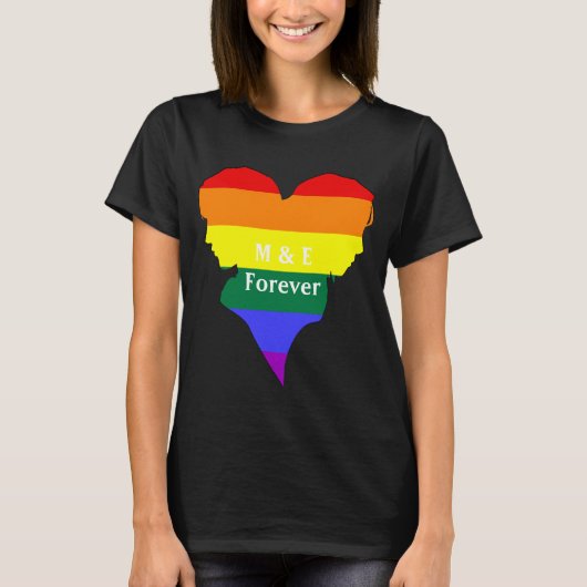 Twee Vrouw Rainbow Flag Pride Silhouet Monogram T-shirt (Voorkant)