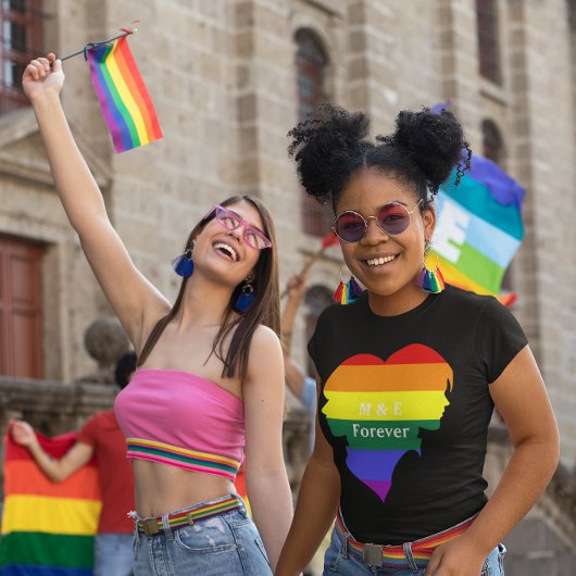 Twee Vrouw Rainbow Flag Pride Silhouet Monogram T-shirt