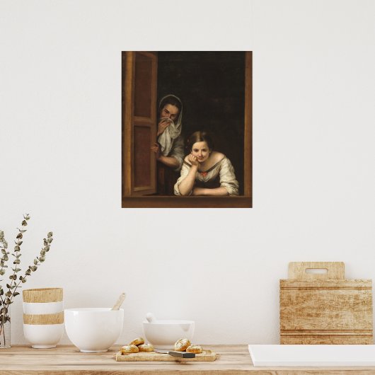 Twee vrouwen aan een raam - Murillo Fine Art Poste Poster (Keuken)