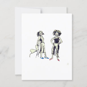 Twee vrouwen afgebeeld met krullend haar briefkaart