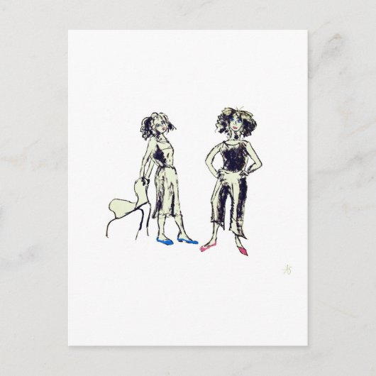 Twee vrouwen afgebeeld met krullend haar briefkaart (Voorkant)