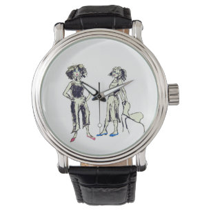 Twee vrouwen afgebeeld met krullend haar horloge