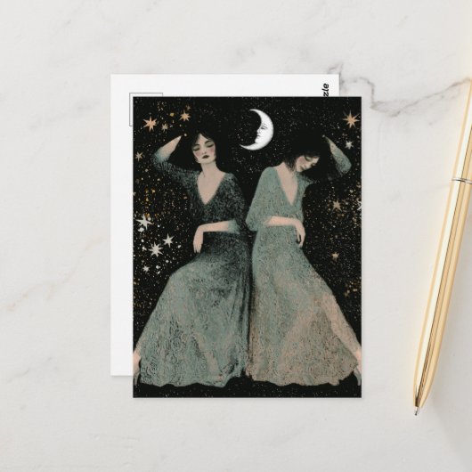 Twee vrouwen dansen in het maanlicht briefkaart (Voorkant / Achterkant in situ)