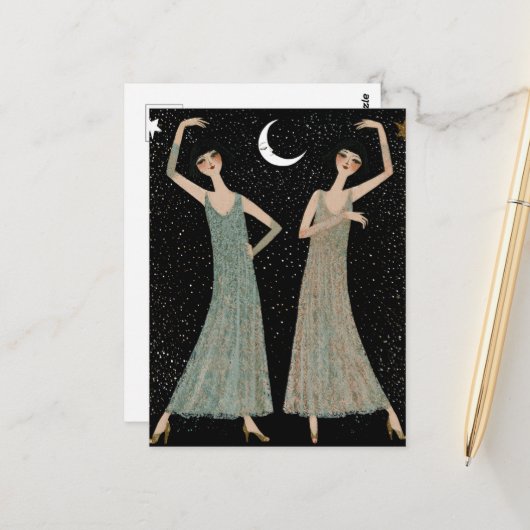Twee vrouwen dansen in het maanlicht briefkaart (Voorkant / Achterkant in situ)