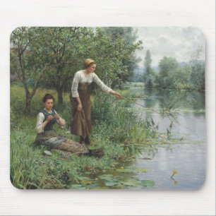 Twee Vrouwen die door Daniel Ridgway Knight vissen Muismat