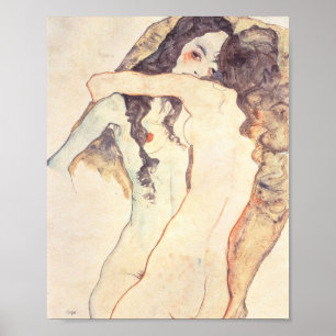 Twee vrouwen die Egon Schiele Embracen Poster