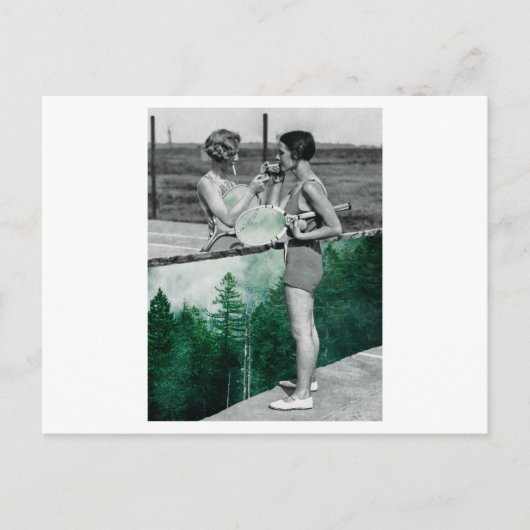 Twee vrouwen die tennis en roken spelen. Collage A Briefkaart (Voorkant)