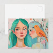 Twee vrouwen en een vogel briefkaart (Voorkant / Achterkant)