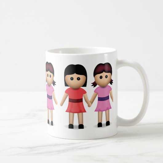 Twee vrouwen houden de handen in de Emoji Koffiemok (Rechts)
