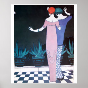 TWEE VROUWEN IN DE NACHT, Art Deco Schoonheid Mode Poster