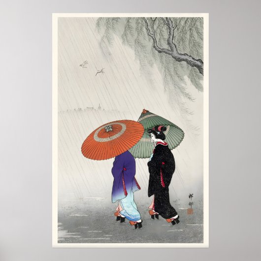 Twee vrouwen in de regen Japanse kunstdruk Poster (Voorkant)