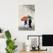 Twee vrouwen in de regen Japanse kunstdruk Poster (Thuiskantoor)