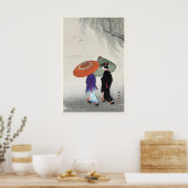 Twee vrouwen in de regen Japanse kunstdruk Poster (Keuken)