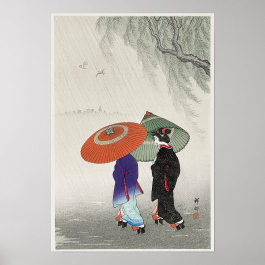 Twee vrouwen in de regen - Ohara Koson (1925-1936) Poster (Voorkant)