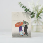 Twee vrouwen in de regen schilderen door Ohara Kos Briefkaart (Staand voorkant)