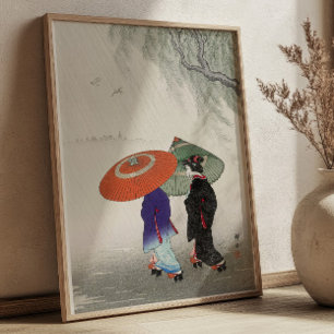 Twee vrouwen in de regen van Ohara Koson Japans Poster