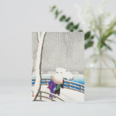 Twee vrouwen in de sneeuw op de Yanagi-brug Briefkaart (Staand voorkant)