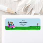 Twee vrouwen in golfkar Retouradreslabel Etiket (Insitu)