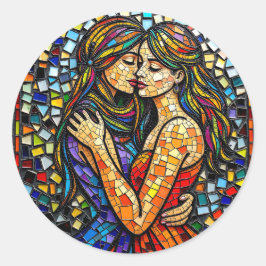 Twee vrouwen in mozaïek Tegel stijl AI Art Ronde Sticker