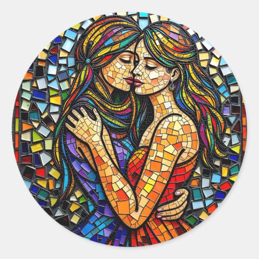Twee vrouwen in mozaïek Tegel stijl AI Art Ronde Sticker (Voorkant)