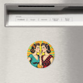 Twee vrouwen kletsen geheimen vertellen Pop Art Magneet (Insitu (Vaatwasser))