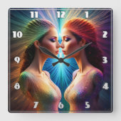 Twee vrouwen met kleurrijke aura's in Abstracte ku Vierkante Klok (Voorkant)